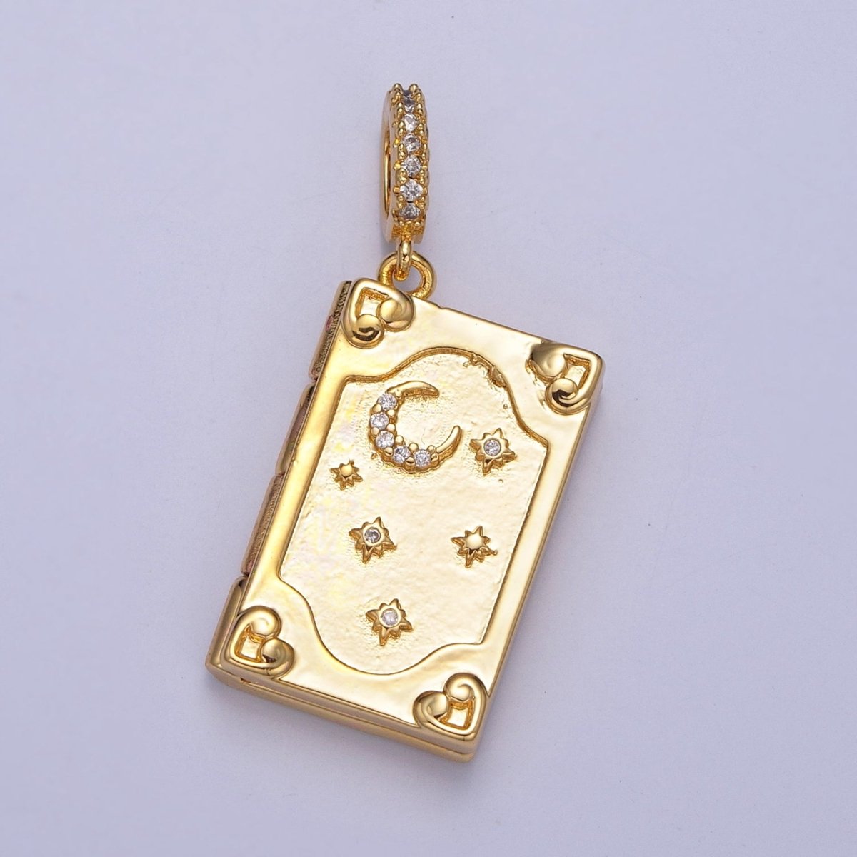 Dangle Book Locket Pendant Crescent Moon Star Locket Charm Necklace 14K Gold Filled J-482