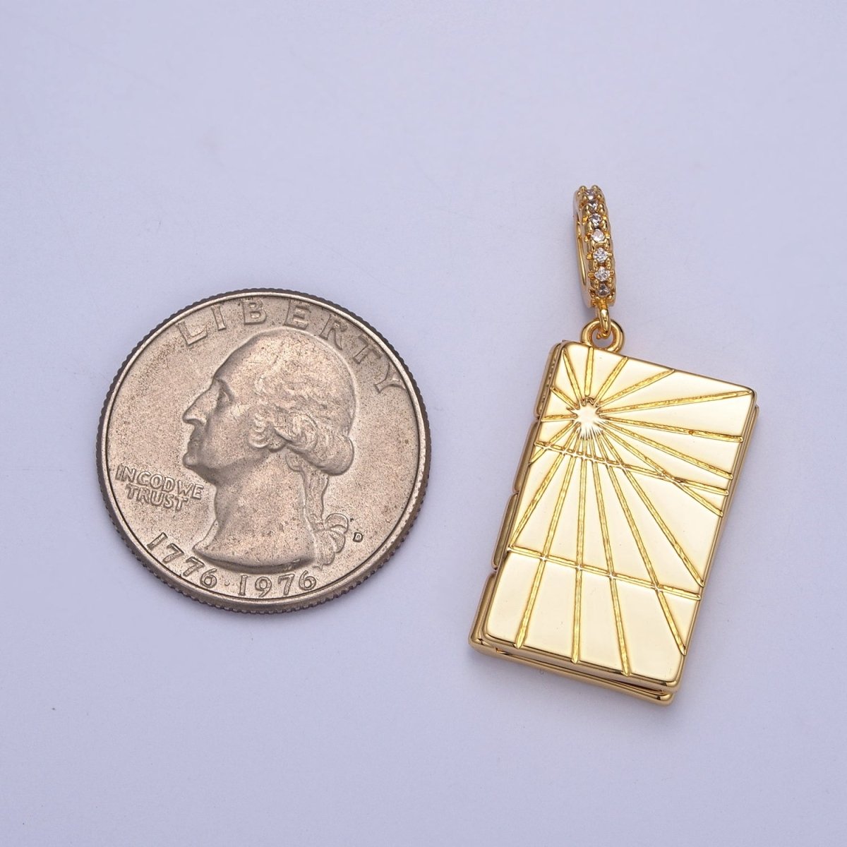 Dangle Book Locket Pendant Sun Burst Locket Charm Necklace 14K Gold Filled J-480