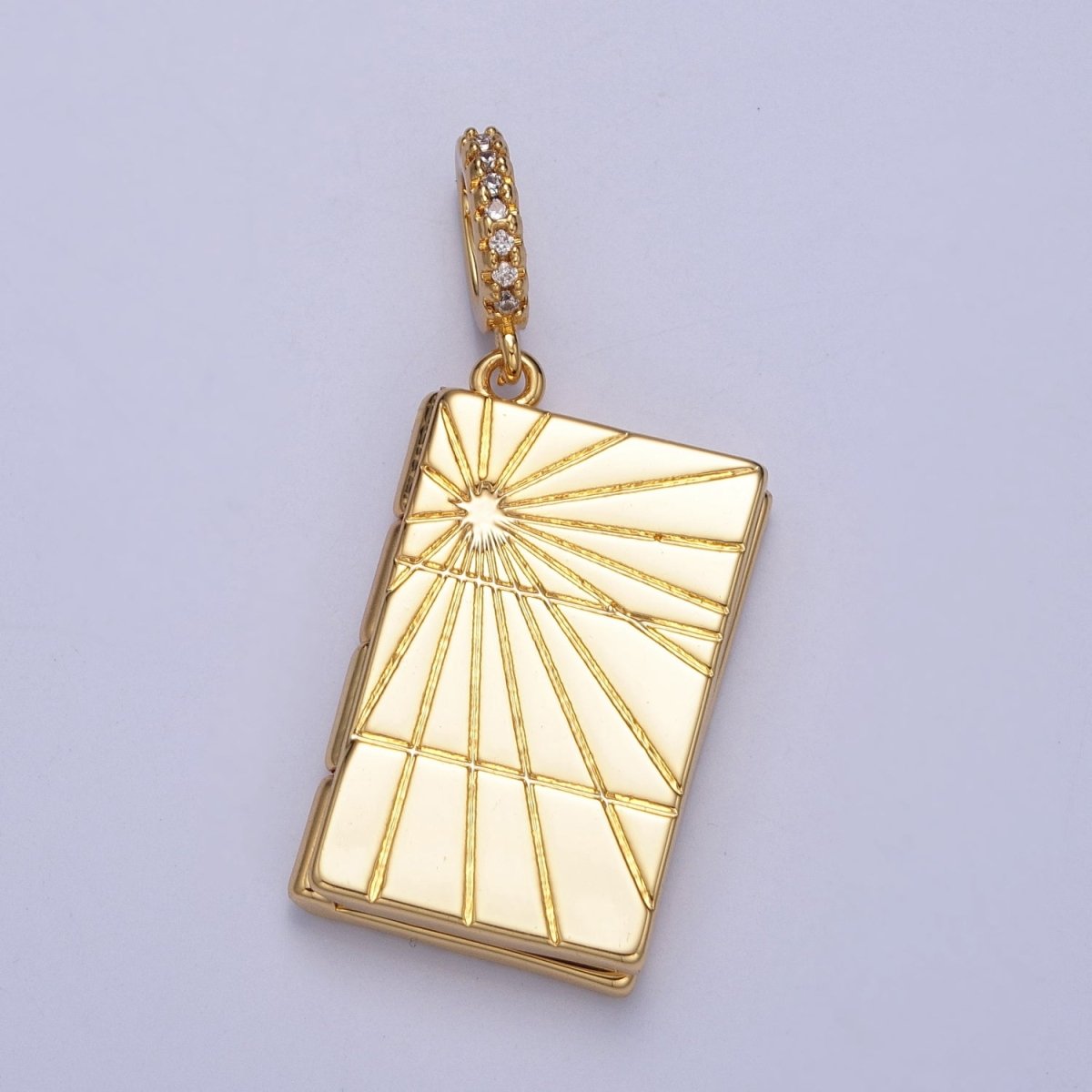 Dangle Book Locket Pendant Sun Burst Locket Charm Necklace 14K Gold Filled J-480