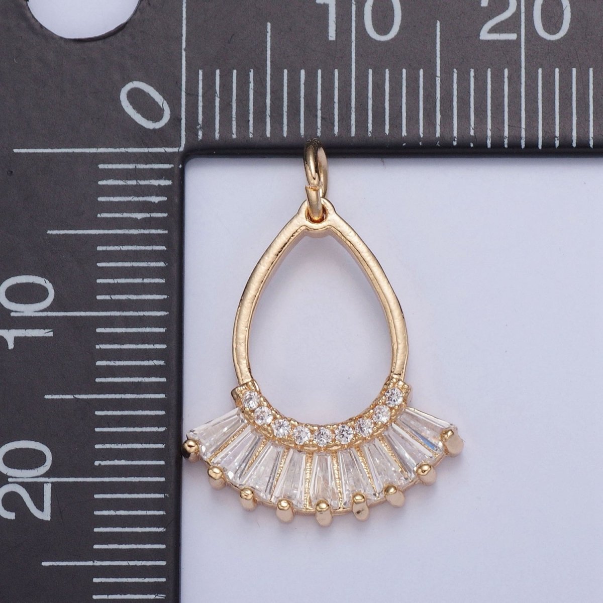 Dangle Gold Tear Drop Charm with Baguette Stone X-021
