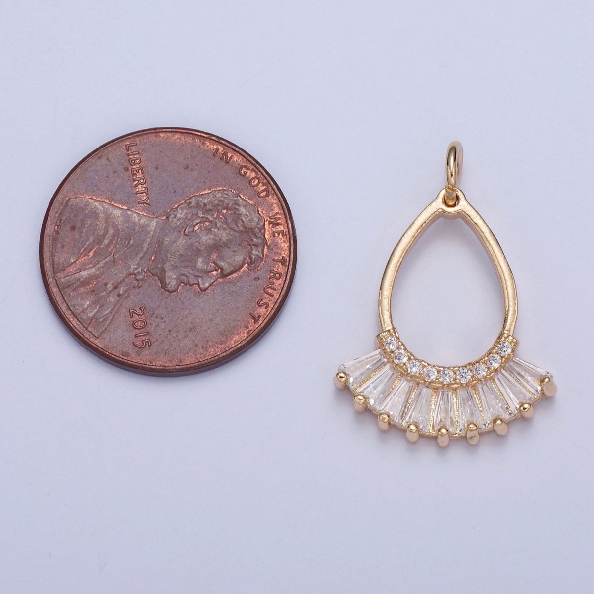 Dangle Gold Tear Drop Charm with Baguette Stone X-021