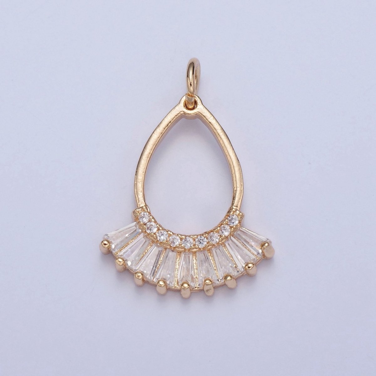 Dangle Gold Tear Drop Charm with Baguette Stone X-021