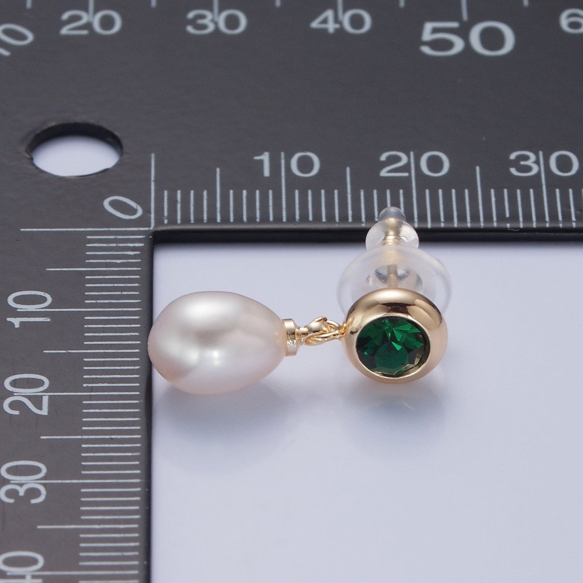 Dangle White Pearl Stud Earring with Green Emerald CZ for Wedding Jewelry T-536