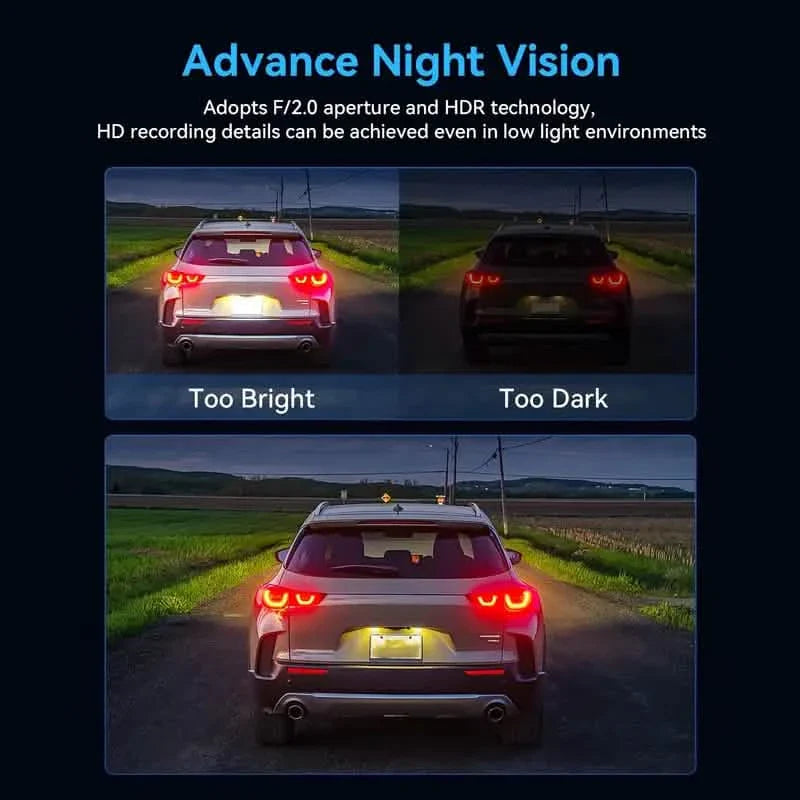 Dashcam triple 1080p avant, intérieur et arrière avec carte 32 Go, vision nocturne, HDR et plus