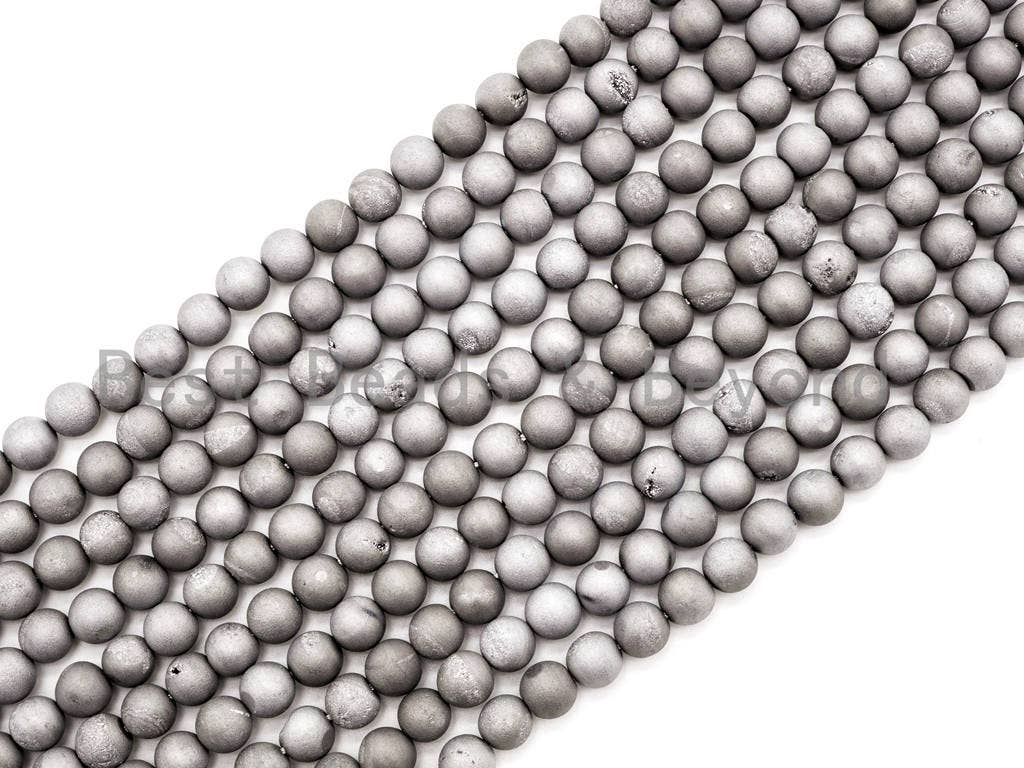 Druzy Silver Plated Agate beads Strand, 6mm/8mm/10mm/12mm/14mm Round Smooth Matte Silver beads, Agate Beads, 15.5inch strand, SKU#U57