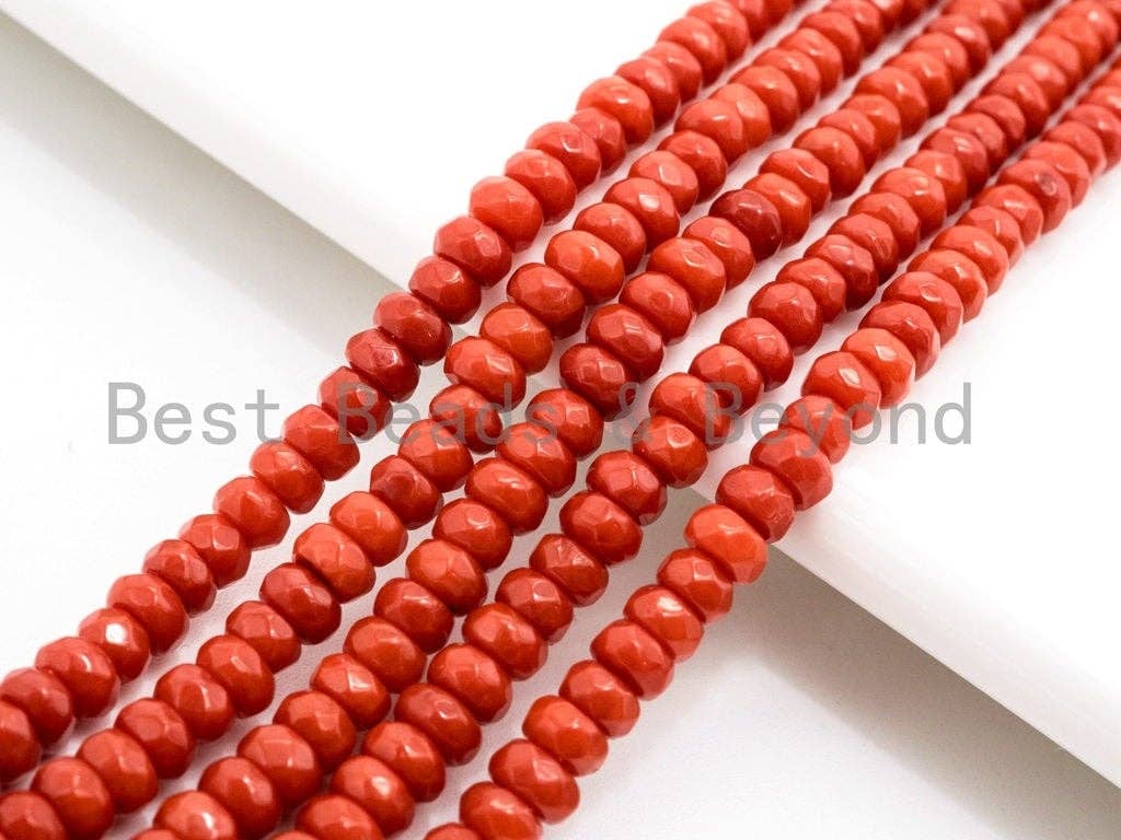 Quality Natural Dyed Red Coral Beads, 2x4mm Rondelle Faceted Gemstone Beads,Loose Coral Beads, 15.5inch strand, SKU#U120
