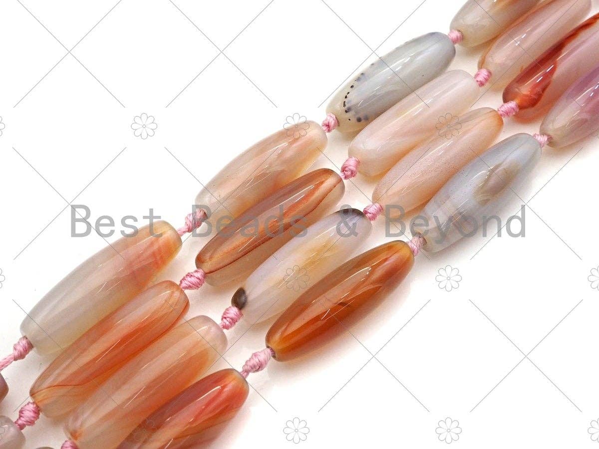 Natural Milky Pink Agate Barrel Spacer Beads, Pink Agate Spacer Beads, Tibetan Dzi Beads, 14x40mm, Sku#U1032