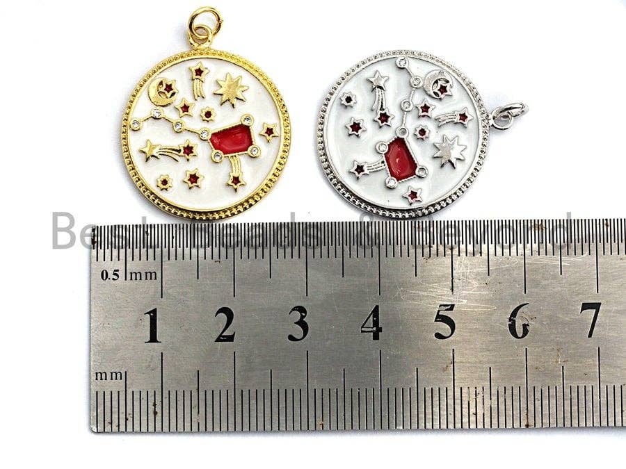 White Red Enamel Moon Big Dipper Star Charms Pendant, Enamel Pendant,Round Enamel, Oil Drop jewelry Findings, 24x28mm,sku#Z367