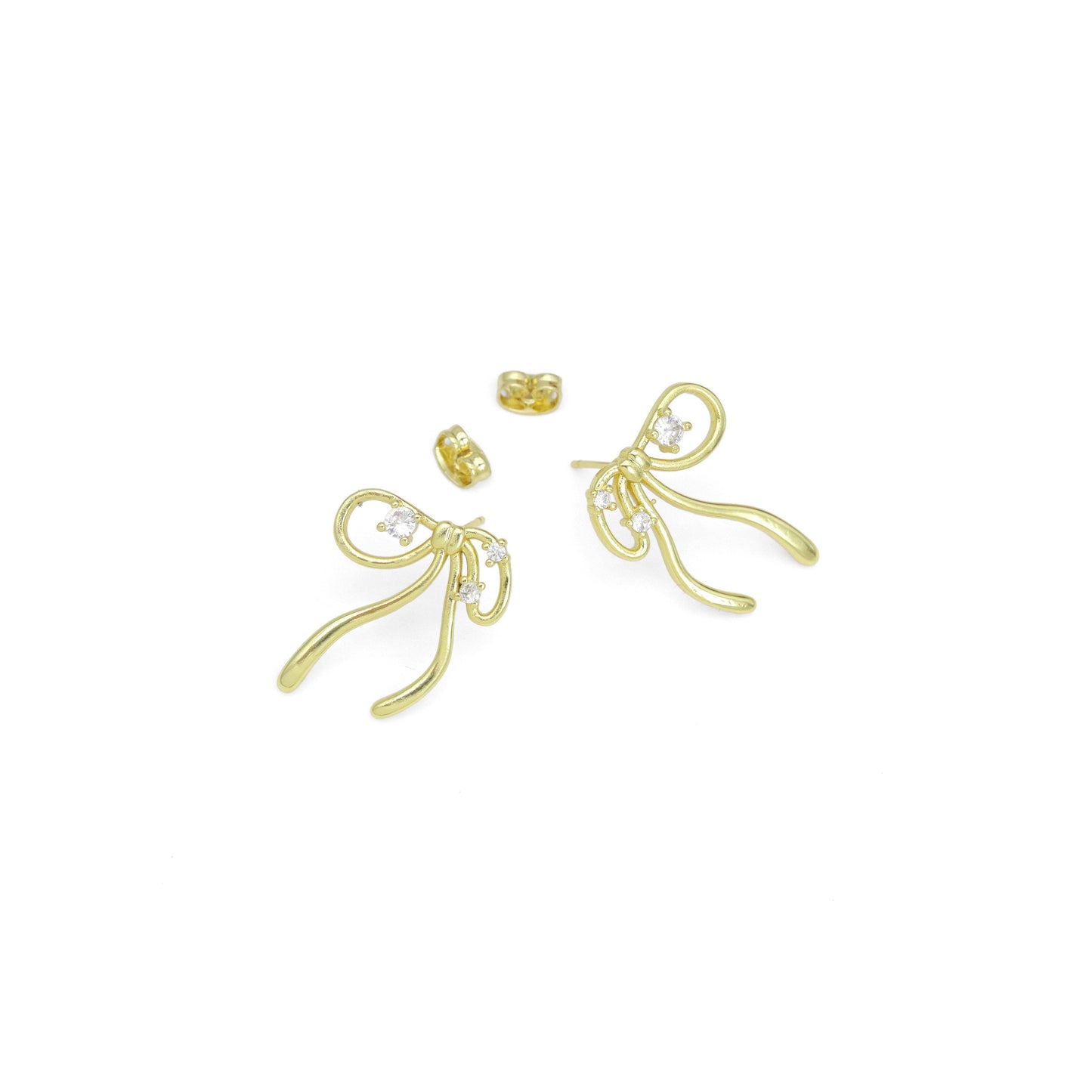 Clear CZ Gold Bowknot Stud Earrings, Sku#LK1006