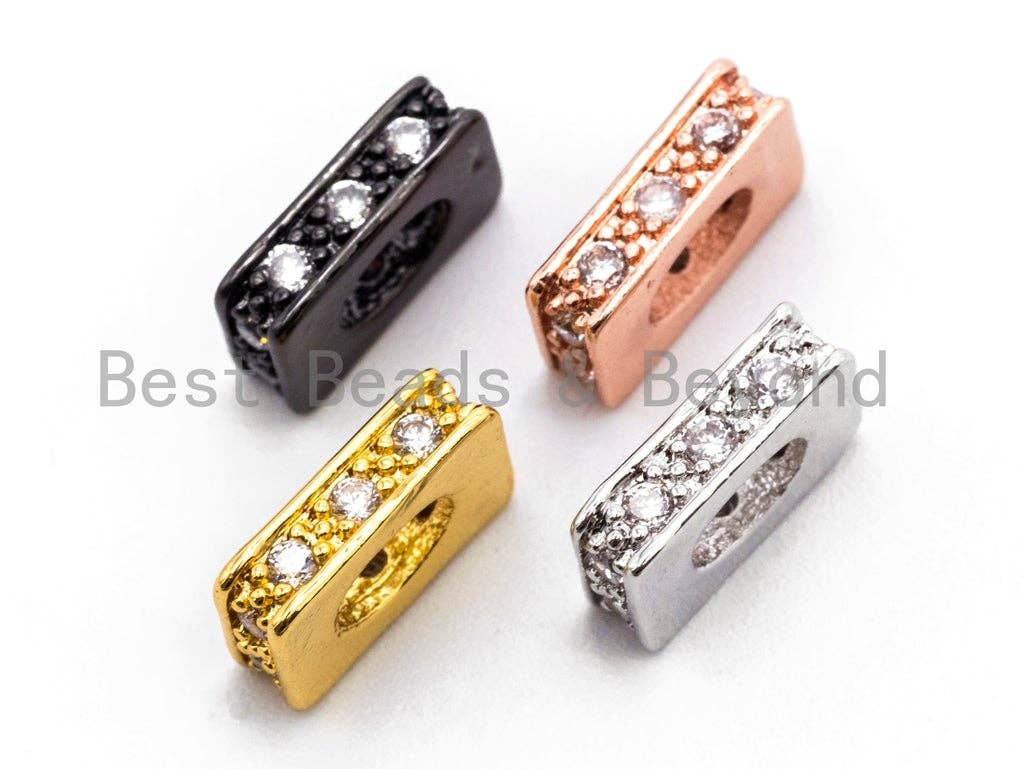 CZ Micro Pave Large Hole Rectangle Spacer Beads, Cubic Zirconia Big Hole Spacer Beads, Large Hole Spacer, 1pc/2pcs, sku#C55