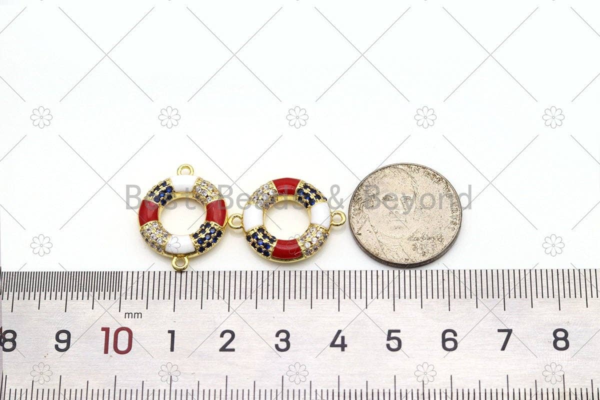 CZ Micro Pave with Enamel Lifebuoy Shape Connector, 18K Gold Filled Lifebuoy Charm, Necklace Bracelet Connector,Sku#LK501