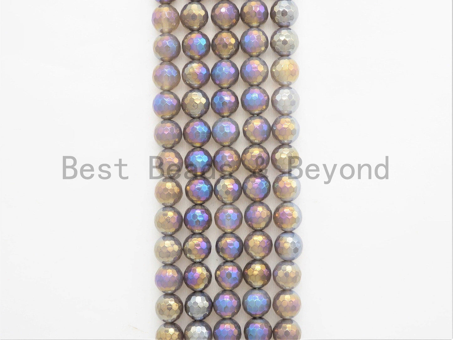 Mystic Plated Faceted Agate Beads,6mm/8mm/10mm/12mm, Rainbow Gray Agate Beads,15.5" Full Strand, SKU#U344