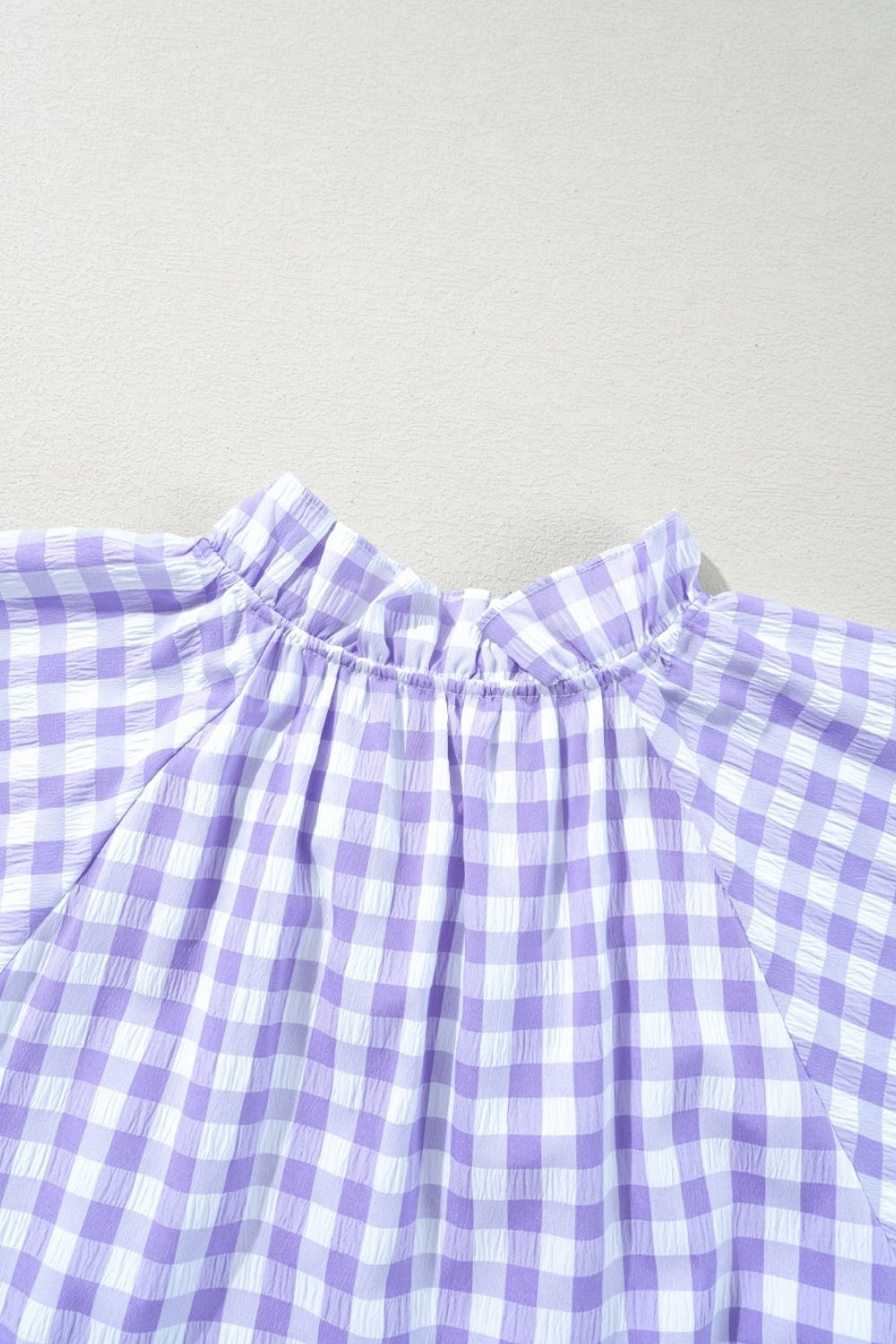 Plaid Tie Neck Short Sleeve Babydoll Mini Dress