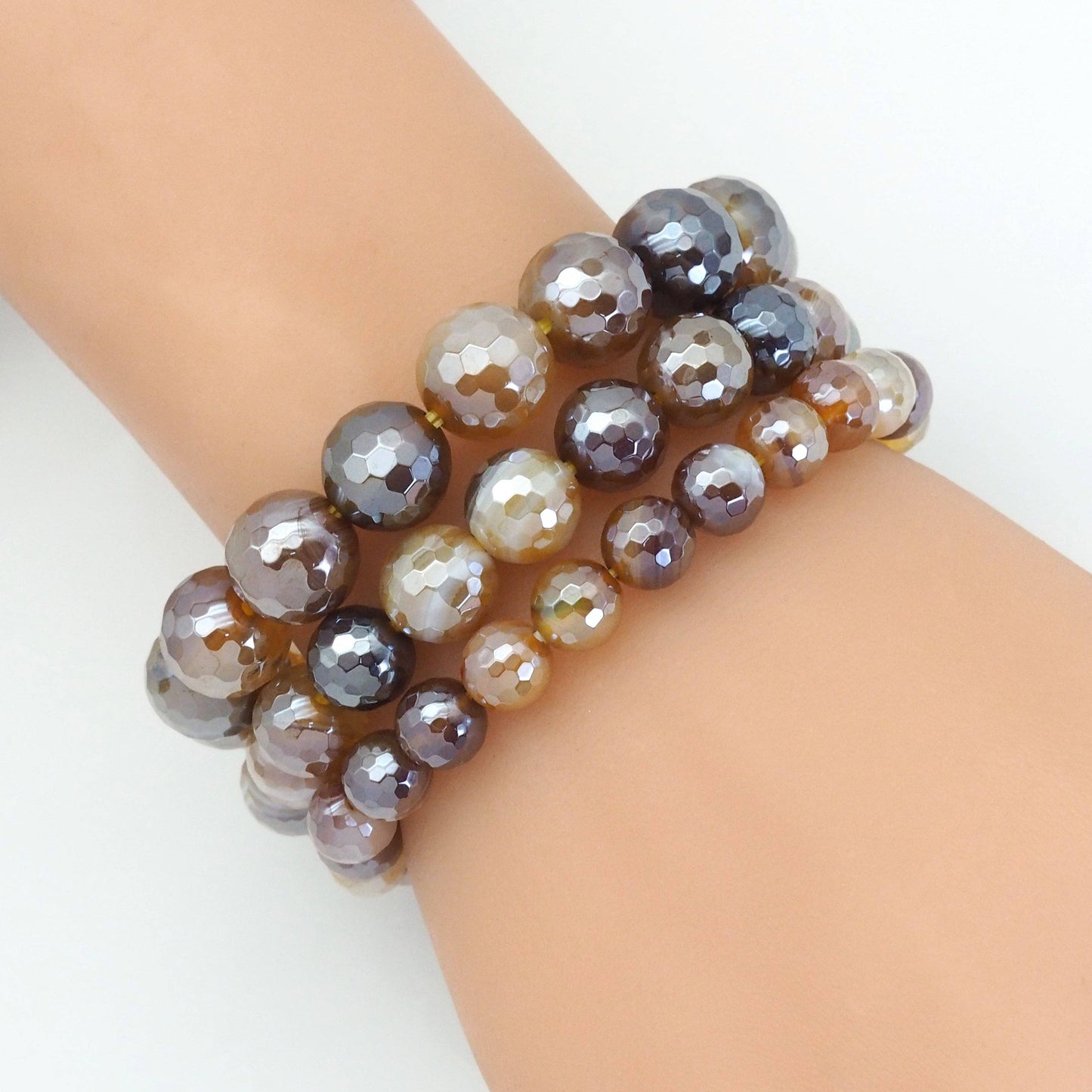 Mystic Brown Banded Agate Stretchy Bracelet, 8mm/10mm/12mm,EF397