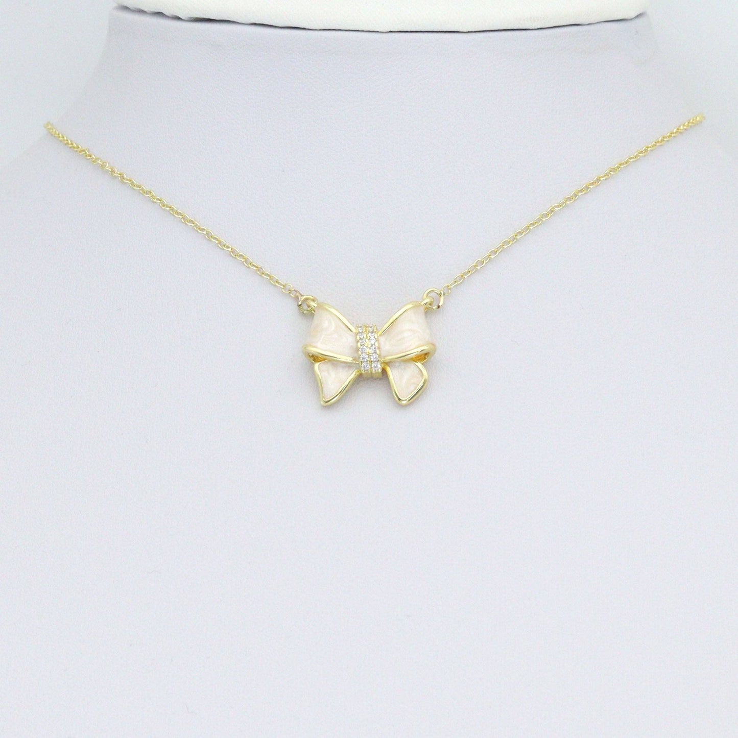 White Enamel Bow Charm Pendant, Sku#LK1206
