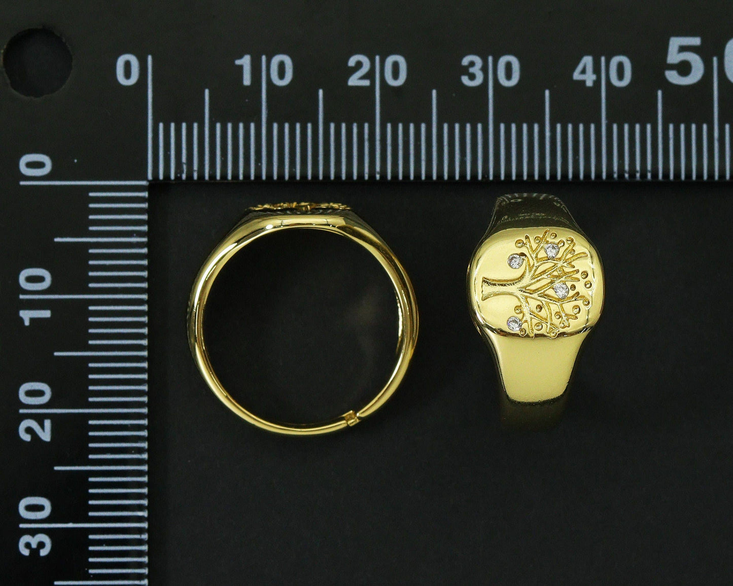 CZ Life Tree Signet Adjustable Ring, Sku#O93