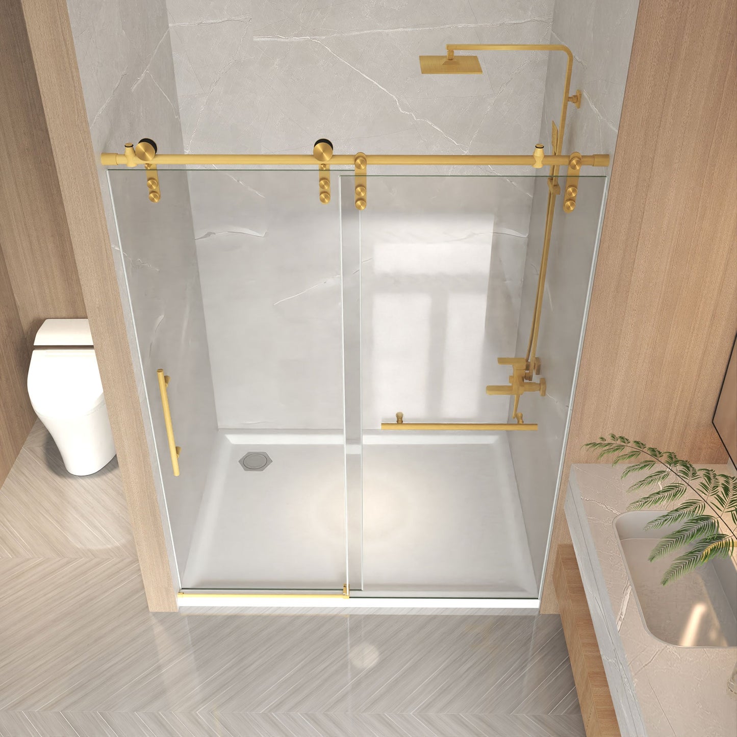 Frameless Sliding Shower Door - 76" H Clear Tempered Glass