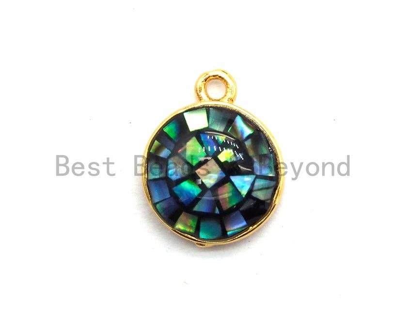 100% Natural Abalone Shell Round Pendant Charm in Gold/Silver Finish, Abalone Charm Pendant, Shell Jewelry, 10x12mm,SKU#Z322