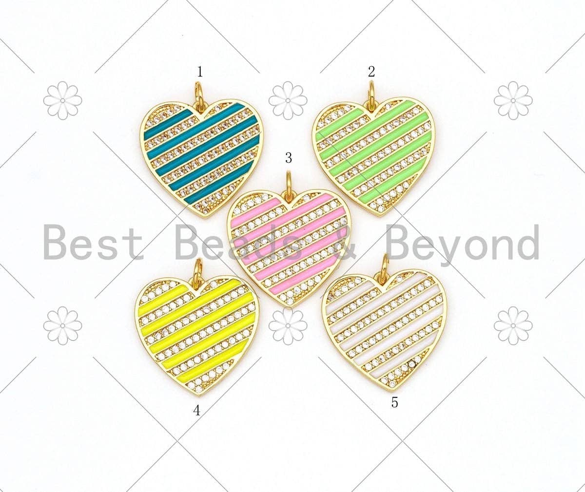 CZ Micropave Colorful Enamel Heart Shape Pendant, 18K Gold Filled Heart Charm, Necklace Bracelet Charm Pendant,20x19mm,Sku#L626