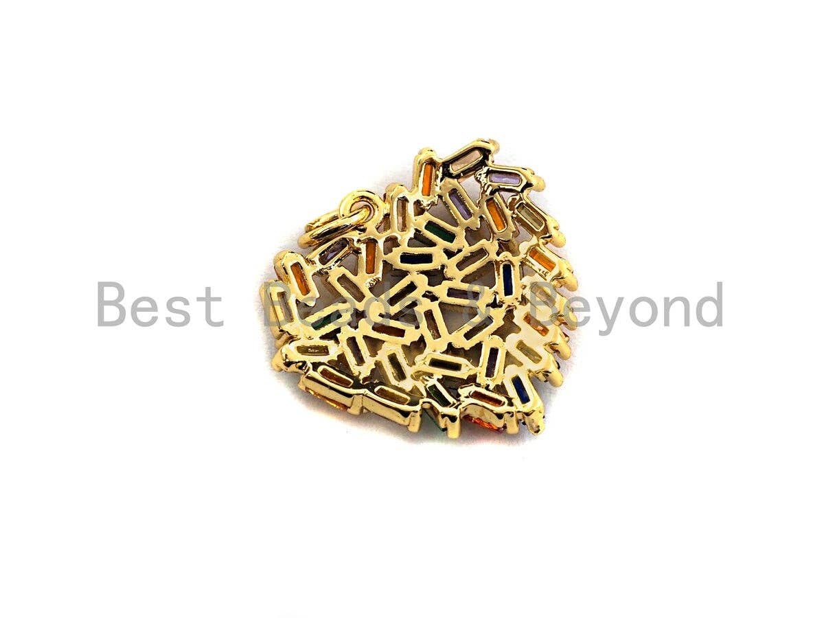 Colorful Baguette CZ Micro Pave Cluster Heart Shape Pendant, Cz Pave Bracelet Necklace Pendant in Gold Finish,21x19mm, sku#F908