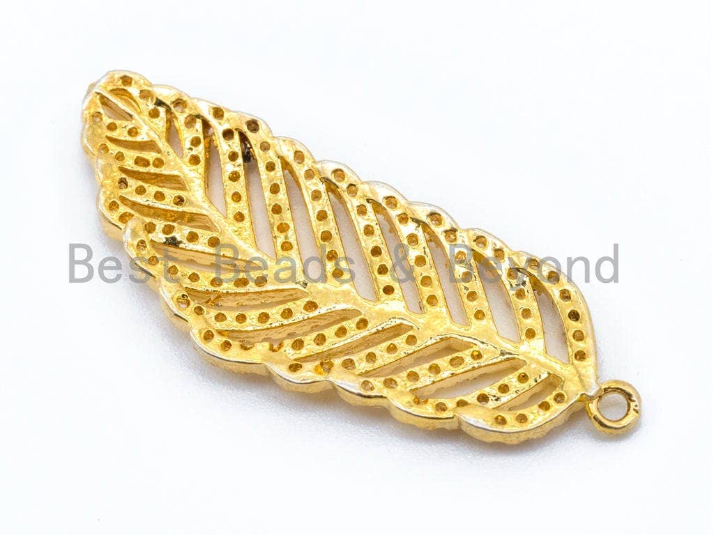 CZ Micro Pave Leaf Pendant, Clear CZ Pave in Gold Rose Gold Black Silver Finish, Pave Charm, 13x33mm, sku#B39