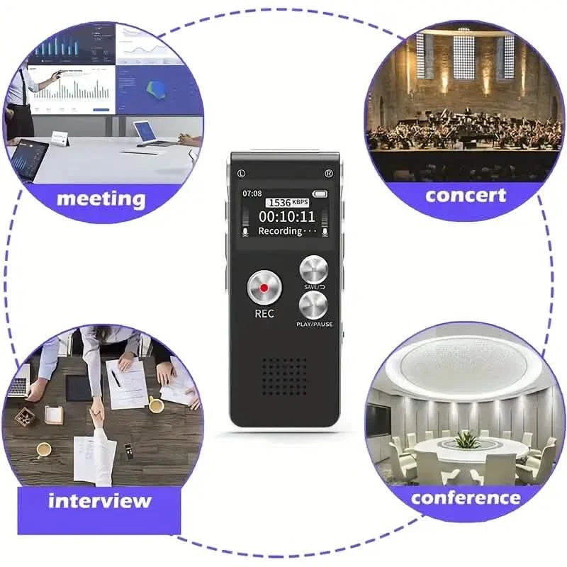 Enregistreur vocal numérique et lecteur MP3 8 Go – Audio portable pour les réunions et les conférences