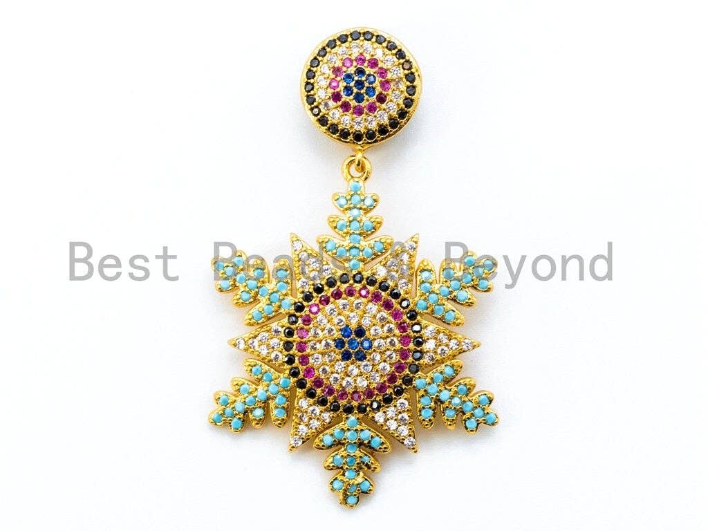 CZ Colorful Micro Pave Snowflake Pendant with Round Paved Bail, CZ Earrings Necklace Pendant Charm, 29x48mm, sku#L102