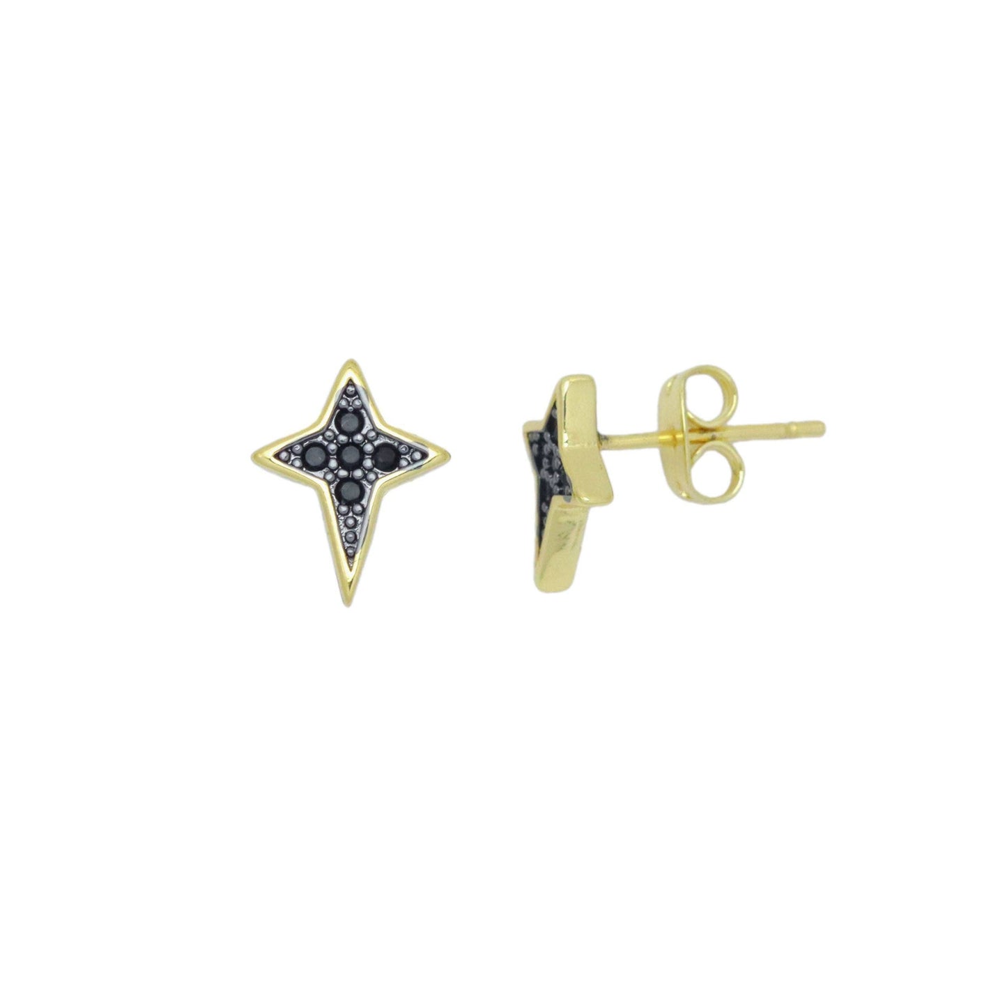Black CZ North Star Stud Earrings, Sku#LK1002