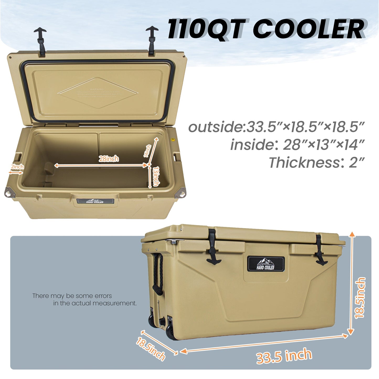 110 Quart Khaki Cooler, Rotomolded Insulated Ice Chest