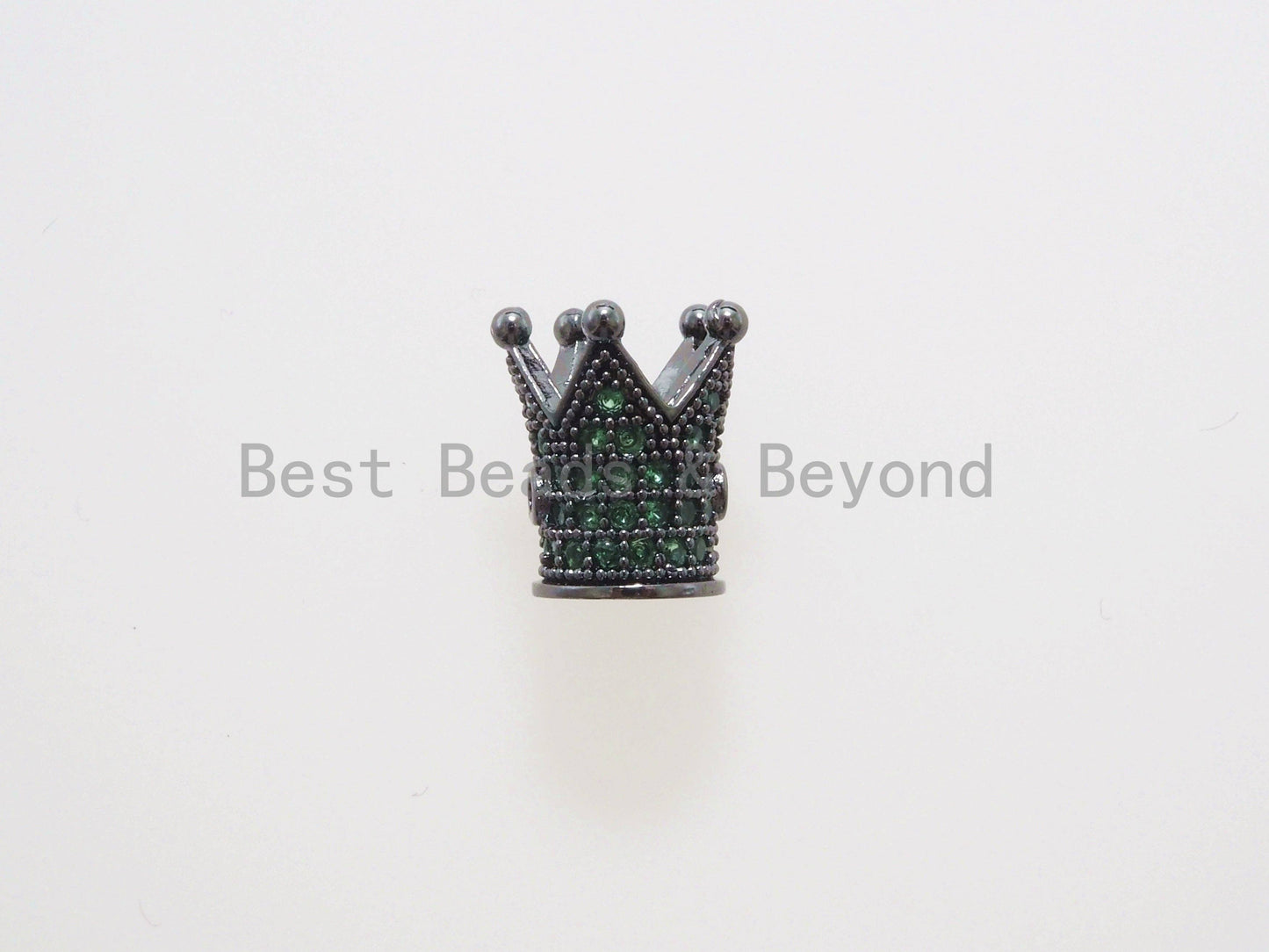 CZ King Crown Green Micro Pave Beads, Cubic Zirconia Crown Space Beads,Men's Women's Jewelry Making, 10x8mm, Sku#G404