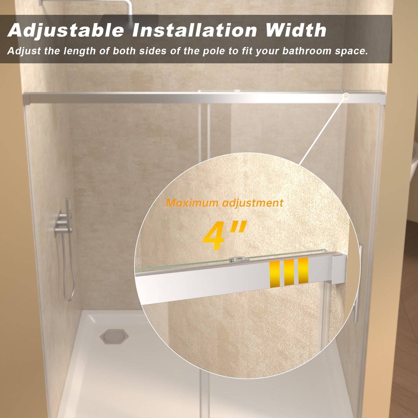 48" Width x 72" Height Single Sliding Shower Door