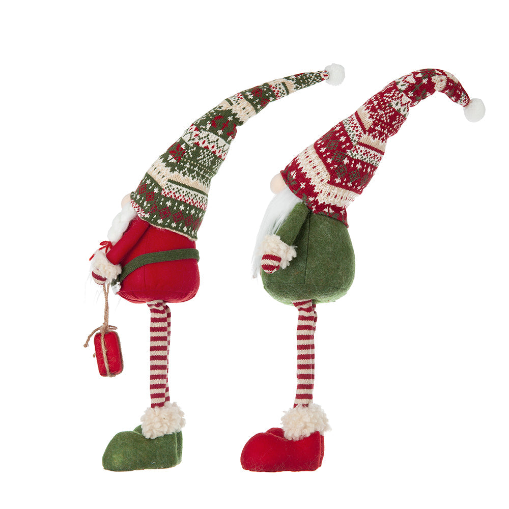 Set of 2 Fabric Standing Holiday Gnomes with Knit Hats