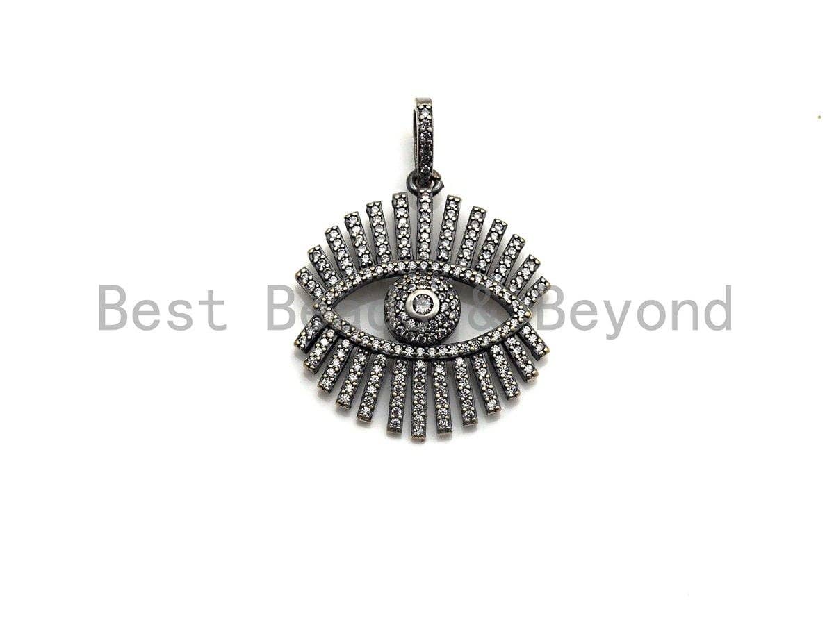 CZ Micro Pave Sparkly Eyelash Shape Pendant, Antique Silver Tone, Cubic Zirconia Pave Pendant, 27x30mm,sku#X131
