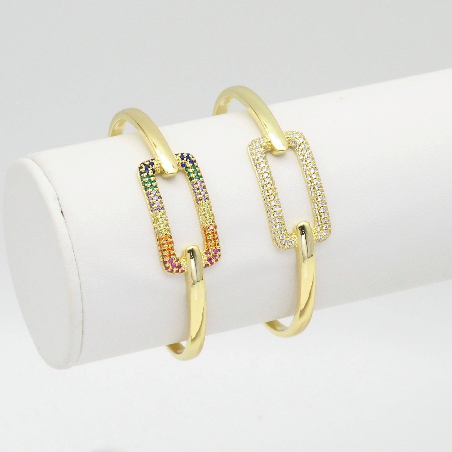 Colorful Clear CZ Rectangle Gold Adjustable Bracelet, Sku#LX254
