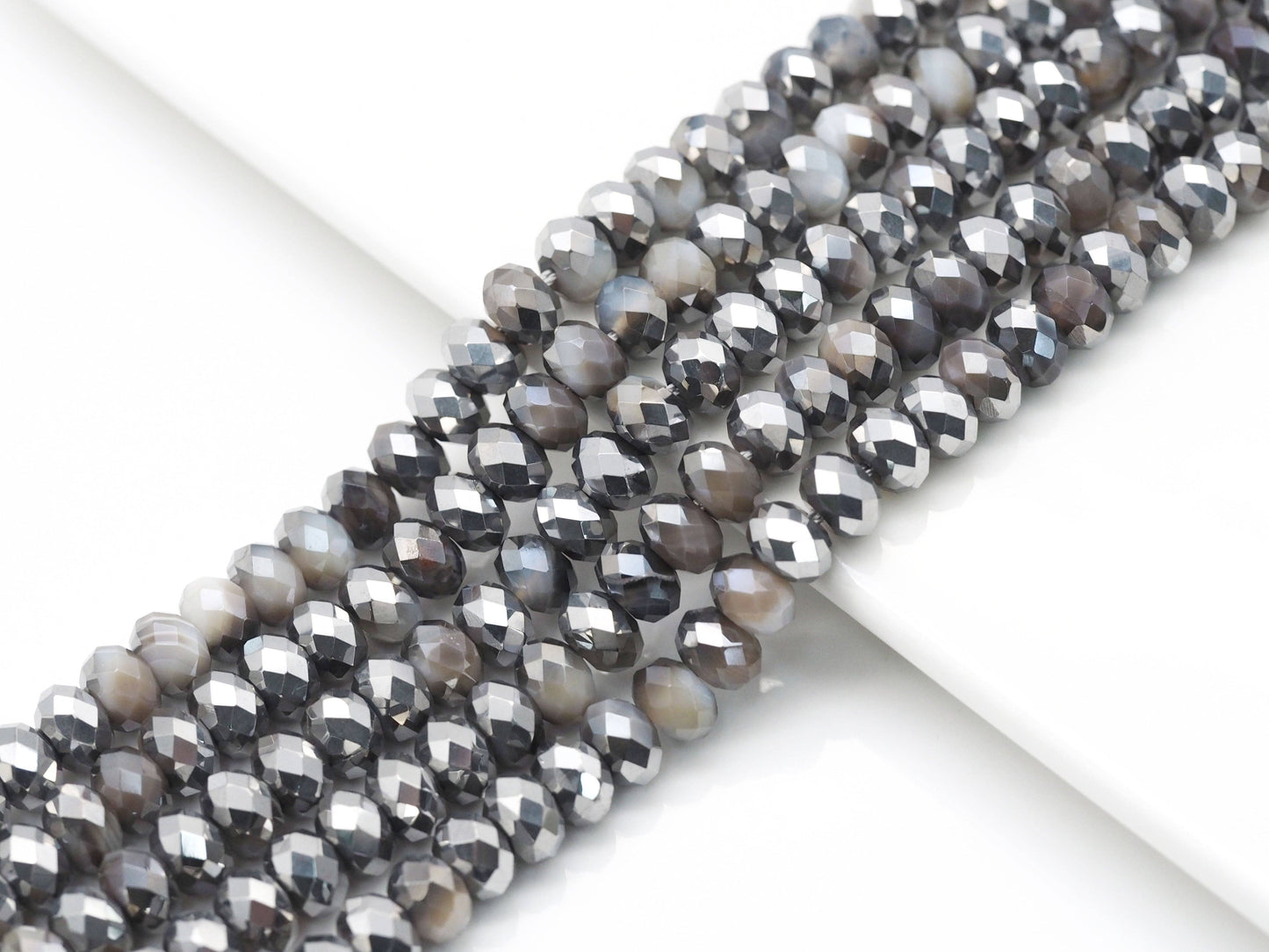 Half Silver Plated Natural Brown Banded Agate Rondelle Faceted Beads, Sku#UA284