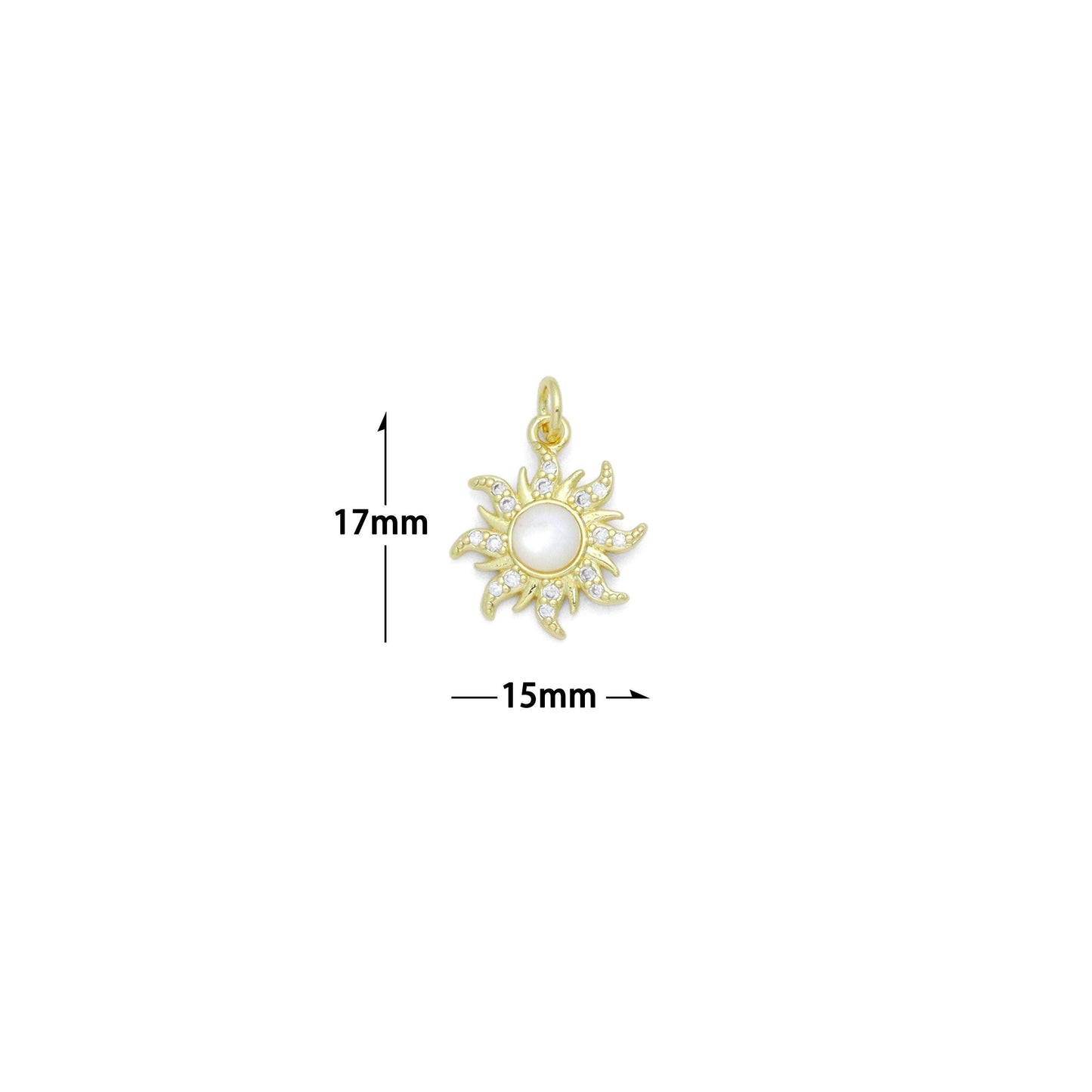 Clear CZ Gold Moonstone Sunflower Charm Pendant, Sku#LK1165