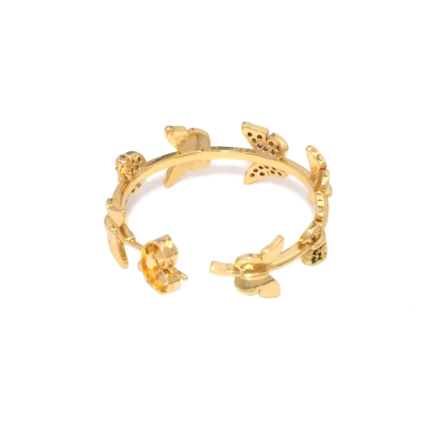 Gold Silver Colorful CZ Butterfly Hoop Earrings, Sku#LX208
