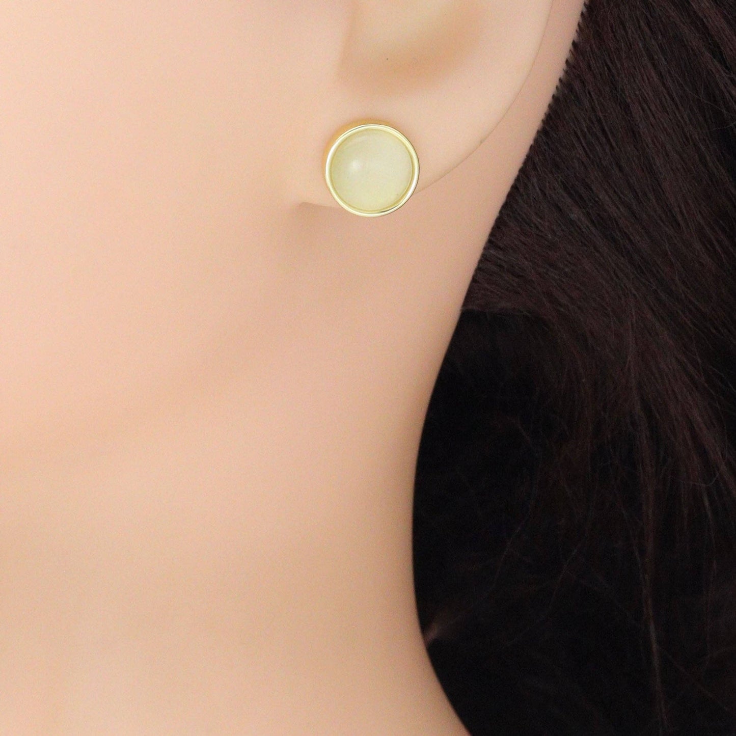 Gold Silver Moonstone Stud Earrings, Sku#LX786