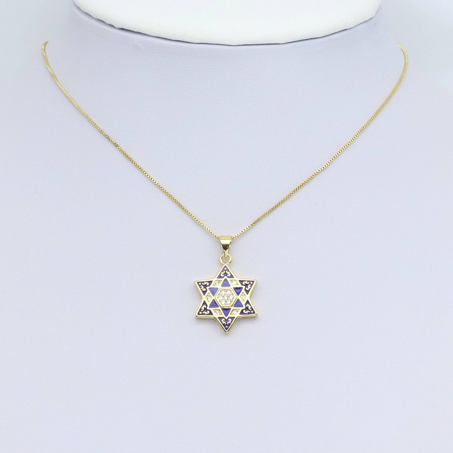 CZ Cobalt Enamel Jewish Star of David Pendant, Sku#LX599