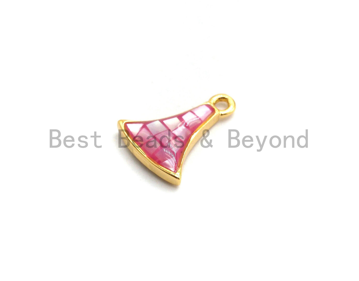 100% Natural Pink Shell Fan-Shaped Pendant with Gold/Silver Plating,Fuchsia Pink Charm/ Pendant, Natural Shell Charm, 9x12mm,SKU#Z303