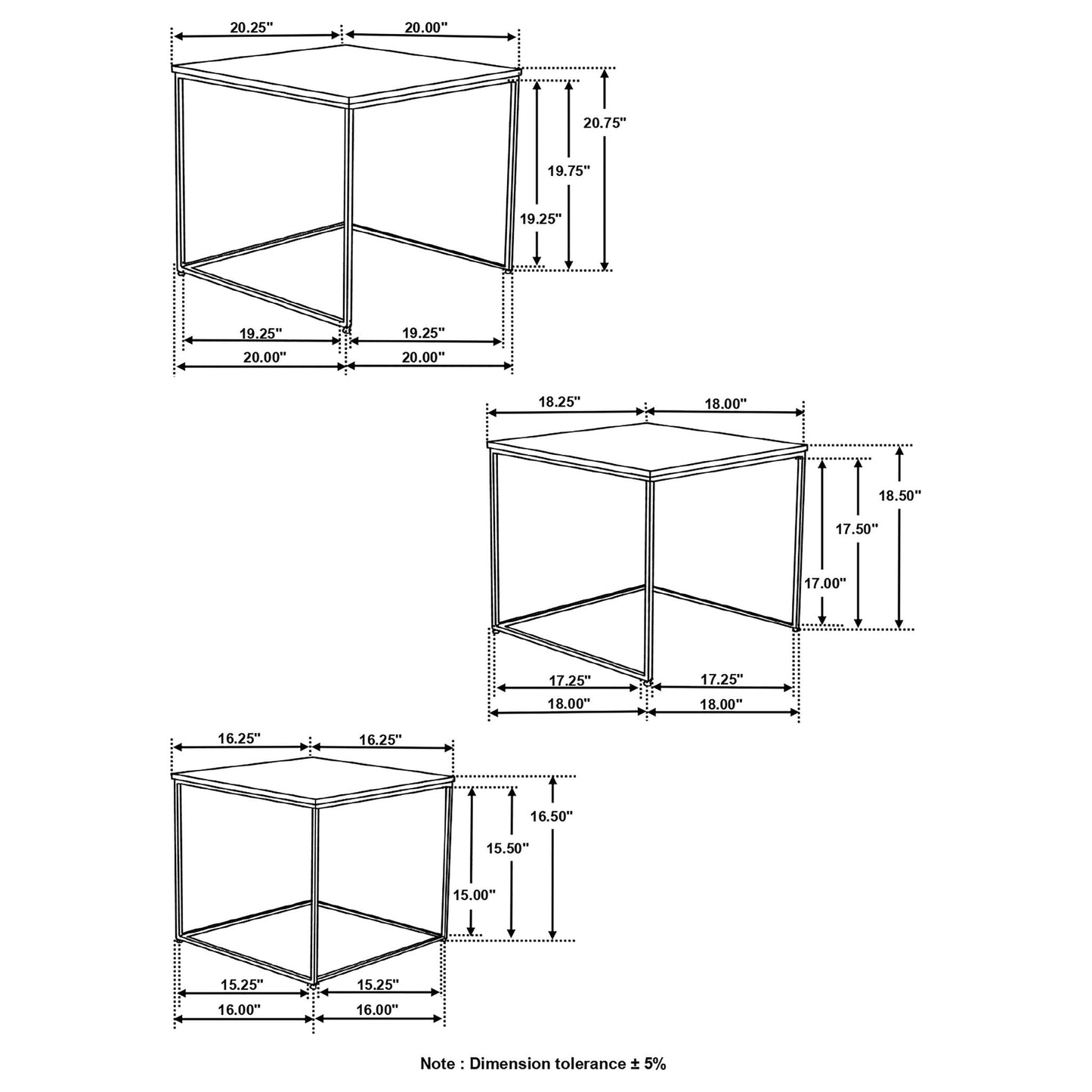 Belcourt 3-piece Square Nesting Tables Natural and Black