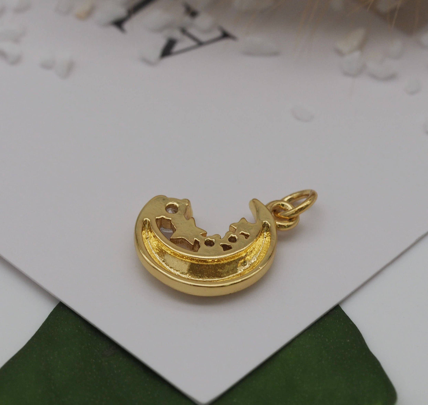 CZ Crescent Moon Star Charm, Sku#LK638