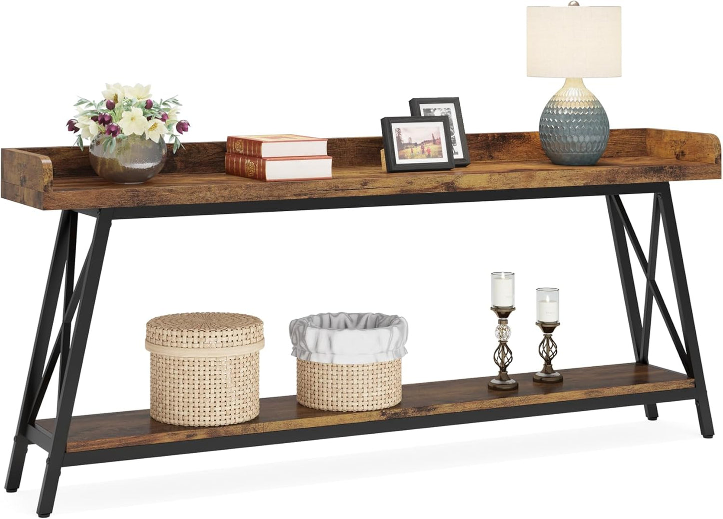 70.9" Extra Long Industrial Console Table, Rustic