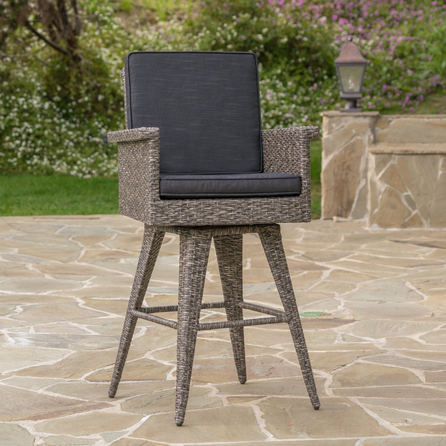 30" Outdoor Wicker Swivel Barstool with Water Resistant Cushion