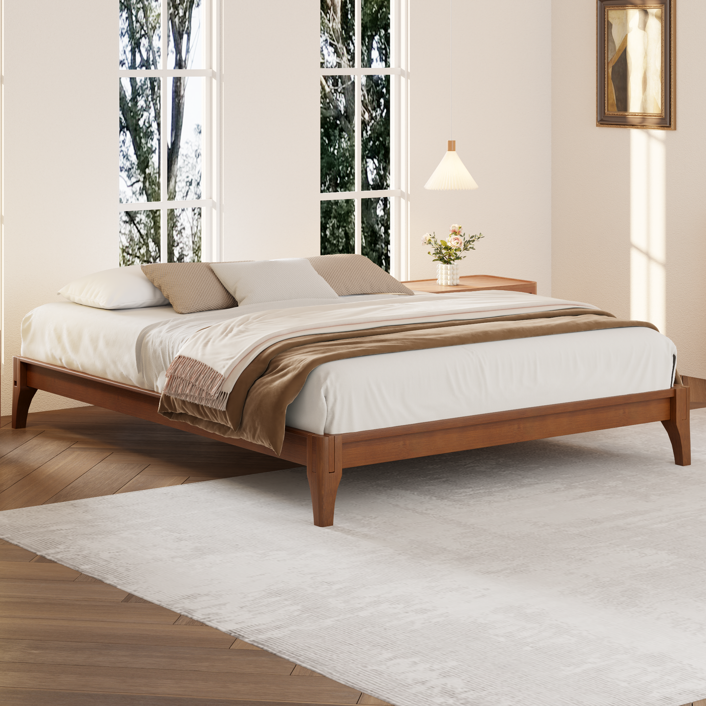 12 Inch King Size Solid Dry Bamboo Wood Platform Bed Frame