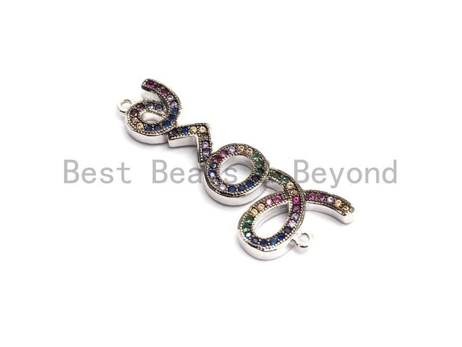Rainbow CZ Micro Pave Love Letter Connector, Cubic Zirconia Love Pave Connector, Pave Connector, 12x34mm,sku# E420C