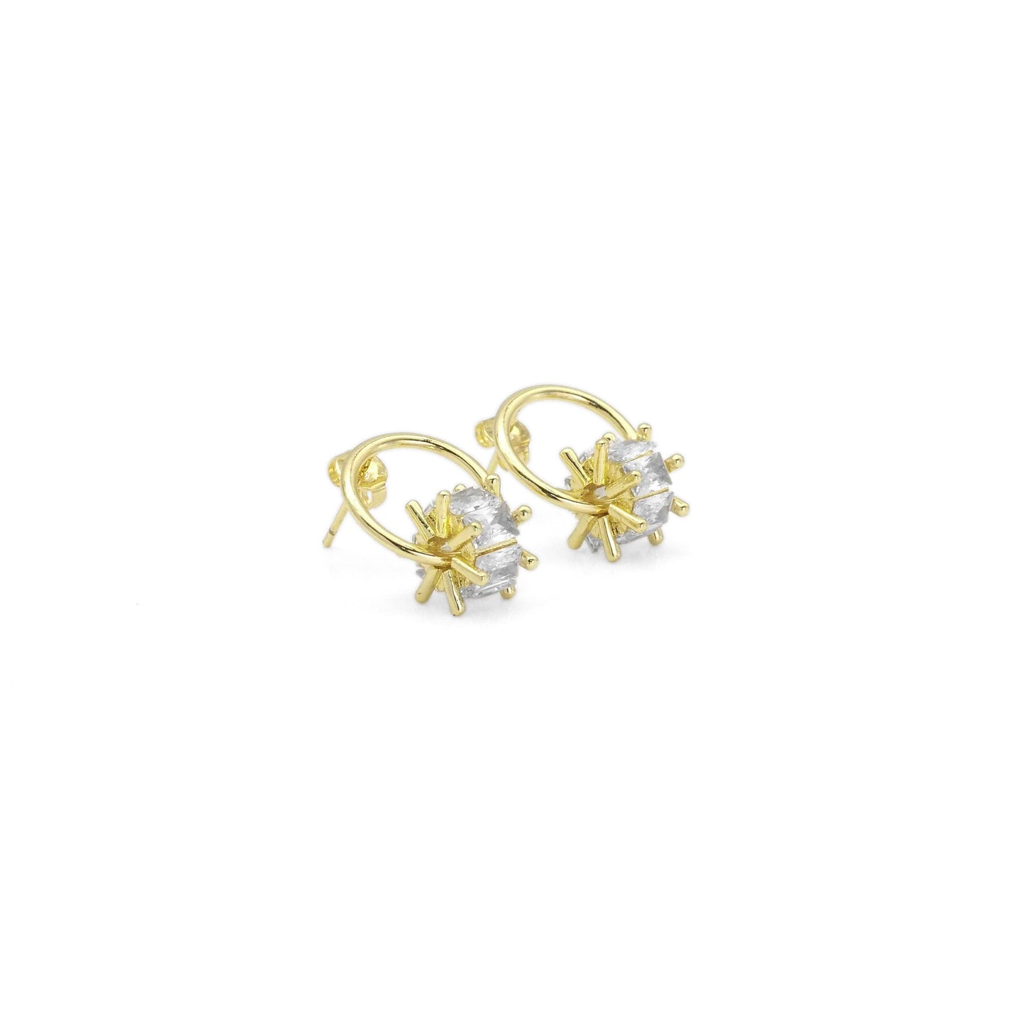 Gold CZ Wheel Round Ring  Stud Earrings, Sku#LK878