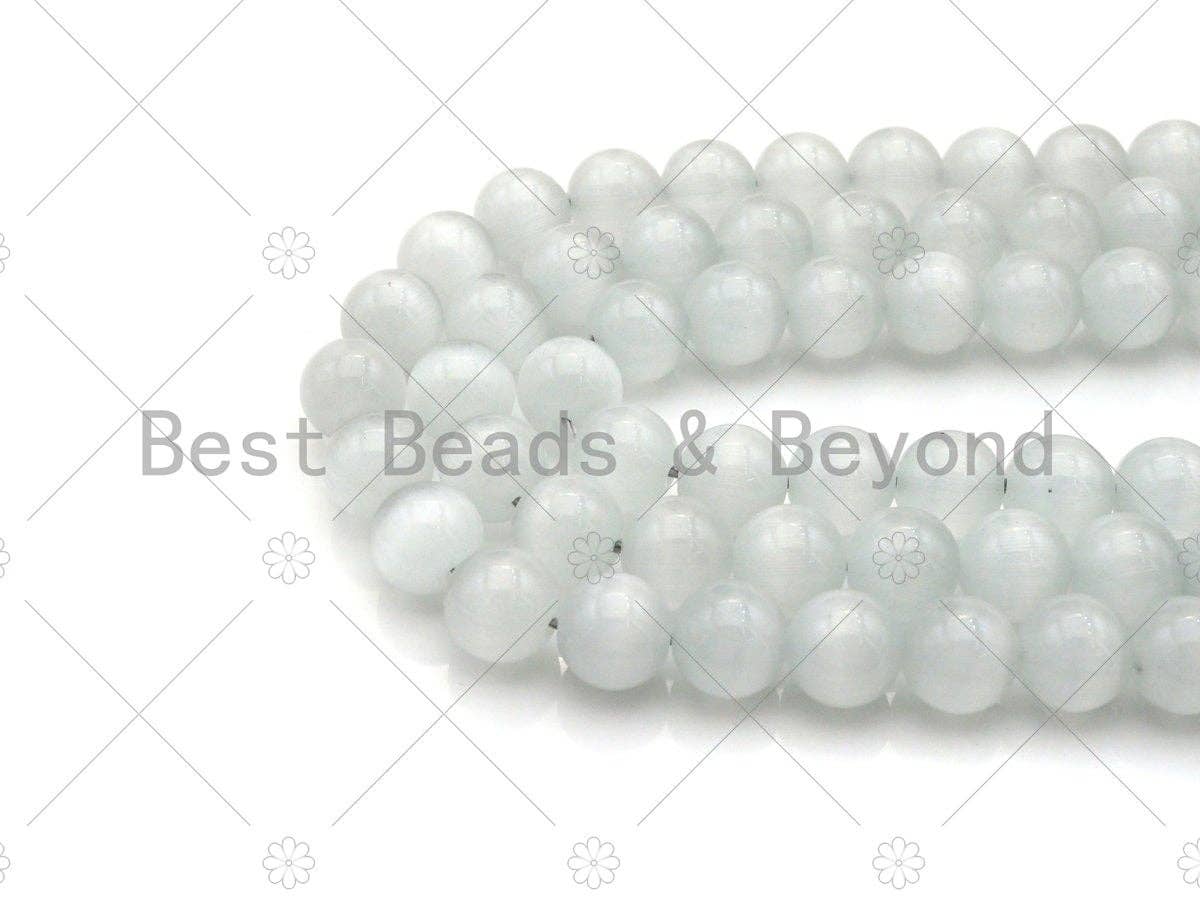 Cat's Eye Yellow/White Round Beads, UA160