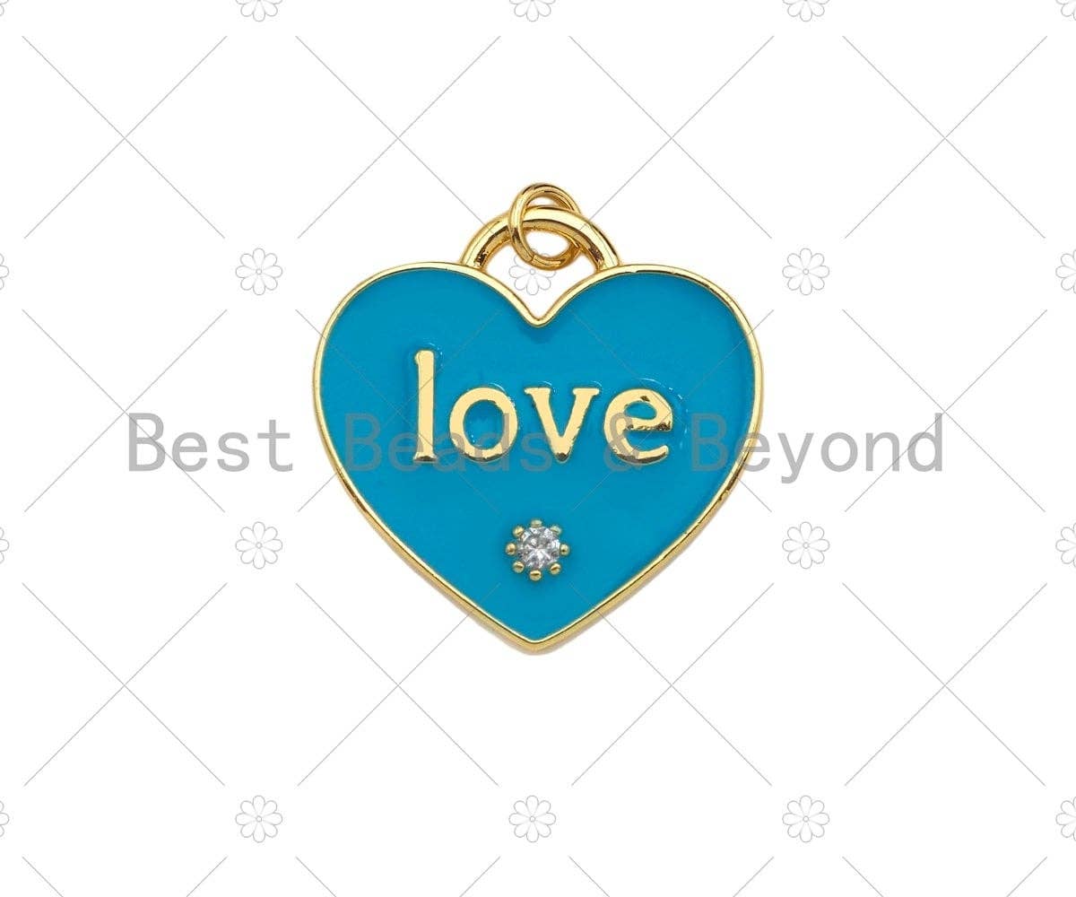 Enamel Colorful Love On Heart Shape Pendant,CZ Micro Enamel Pendant Charm, Enamel Jewelry,25x25mm,Sku#L477