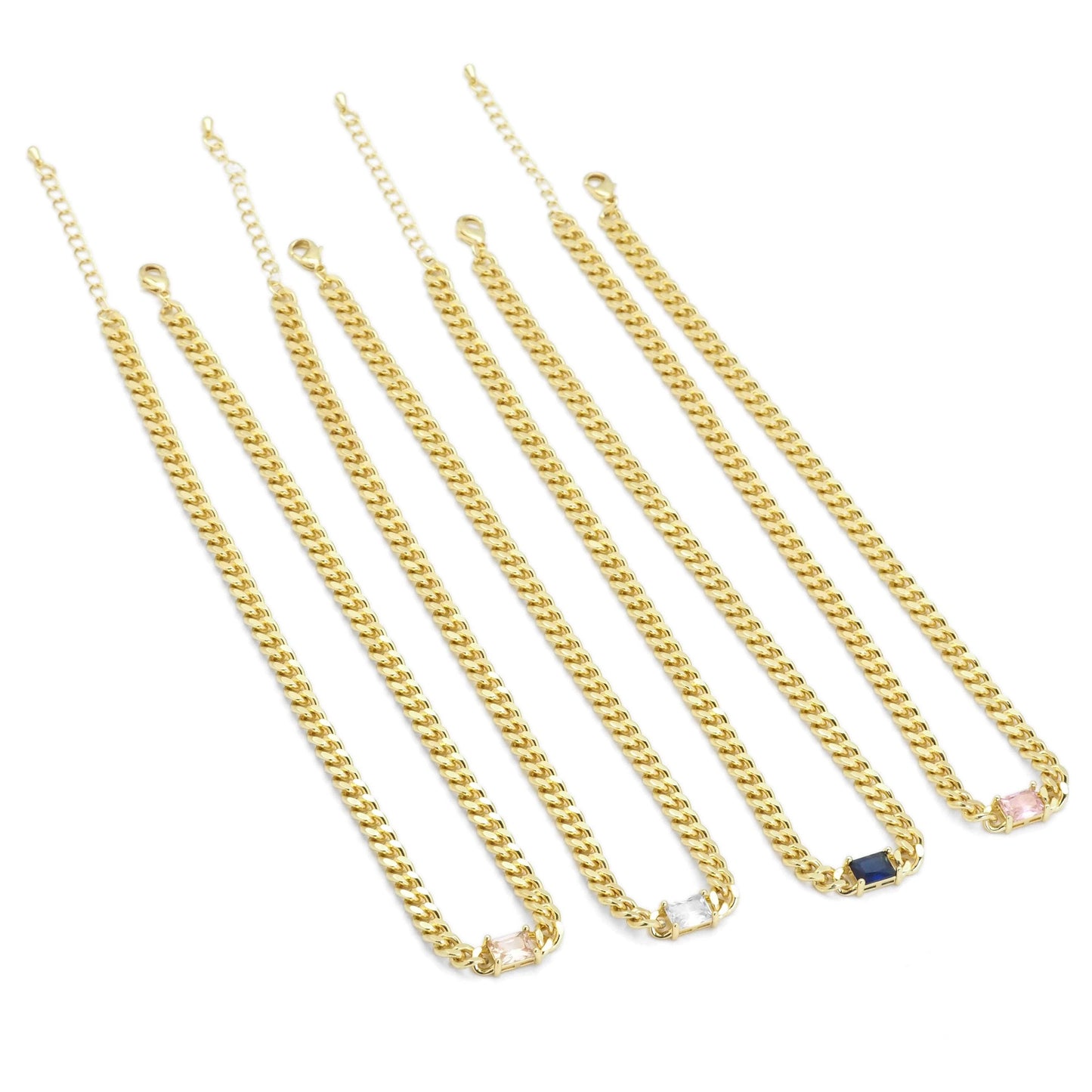 Cuban Chain Colorful CZ Link Necklace Bracelet , Sku#EF349